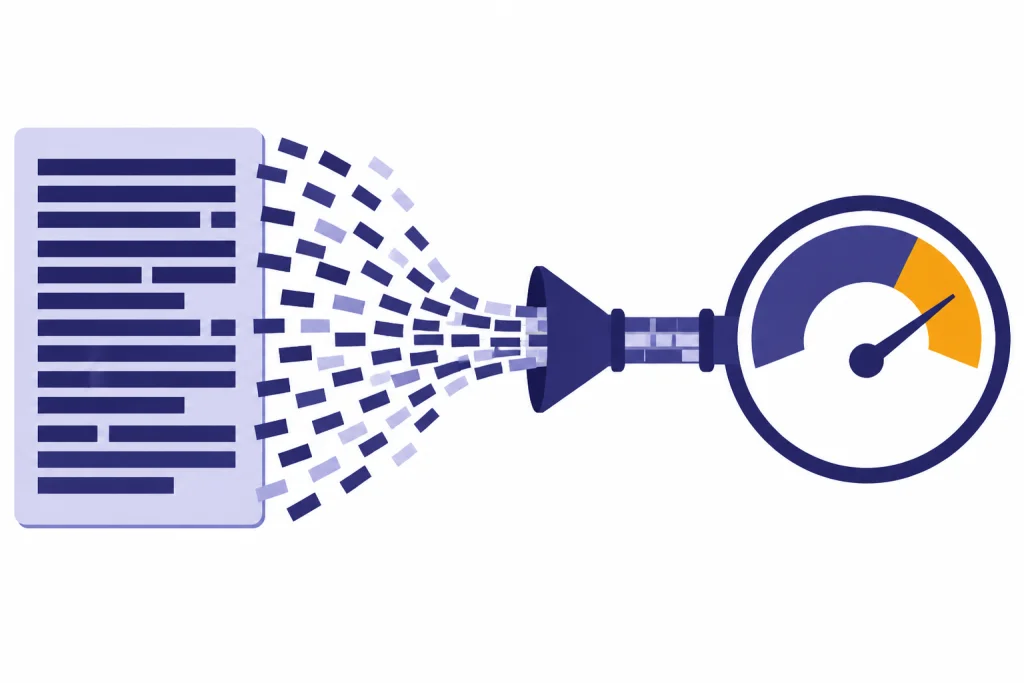 Pasted text breaking into token blocks and a capacity gauge