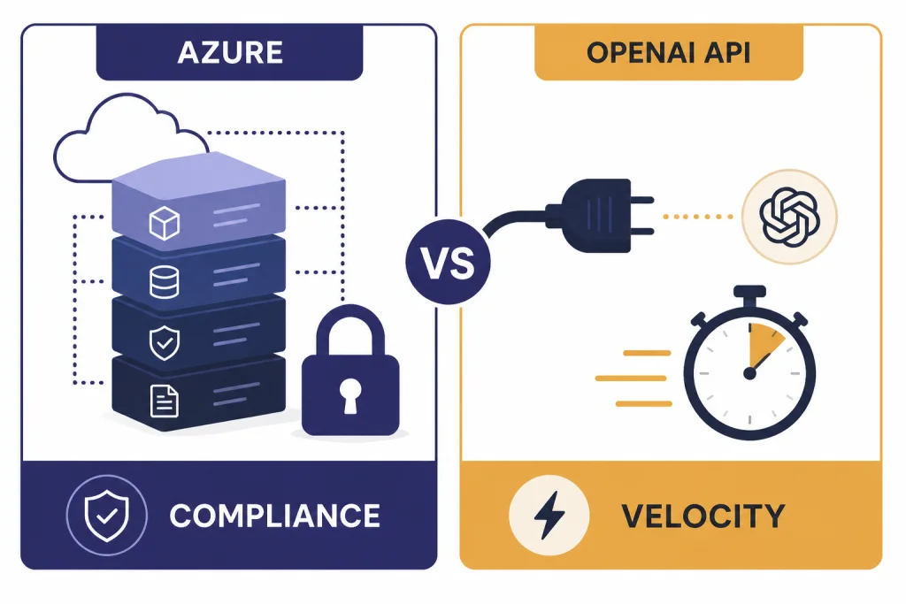 Two verdict cards labeled AZURE and OPENAI API with COMPLIANCE lock and VELOCITY stopwatch.
