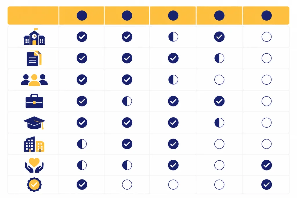 Detector Ranking Table Eight-row ranking table with the top row highlighted and use-case icons beside each row.