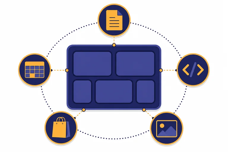 Central prompt card with five empty task icons arranged around it in a radial layout.