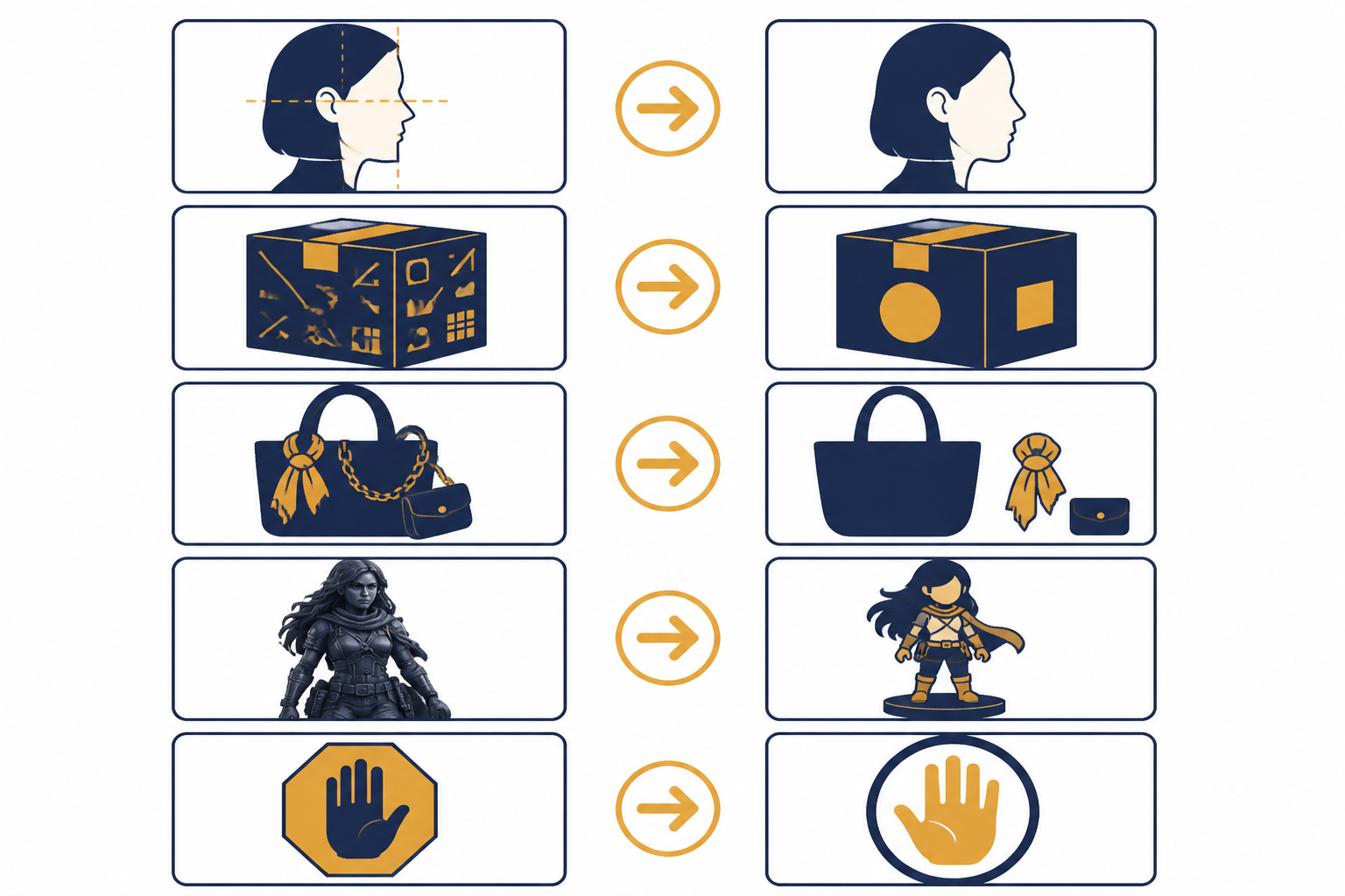 Five-panel troubleshooting grid for face match, text, accessories, realism, and refusal issues.