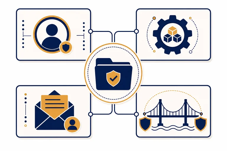 Compliance folder connected to controller, processor, rights request, and transfer panels.