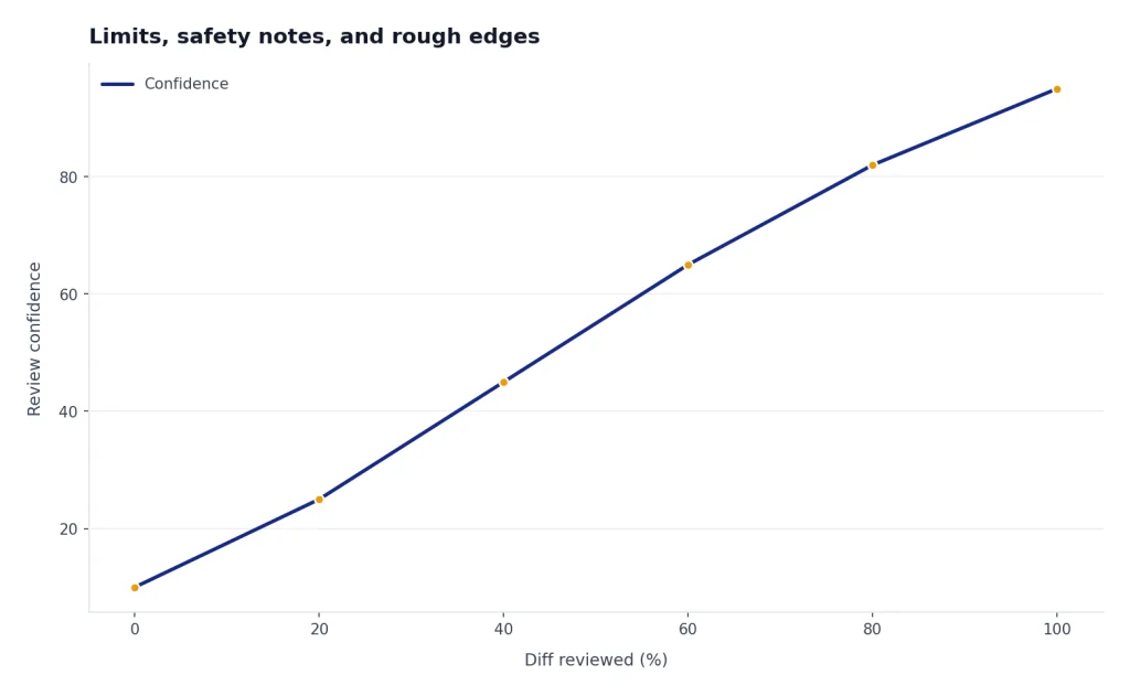 Line chart with Diff reviewed 0 to 100 percent and Confidence rising from 10 to 95.