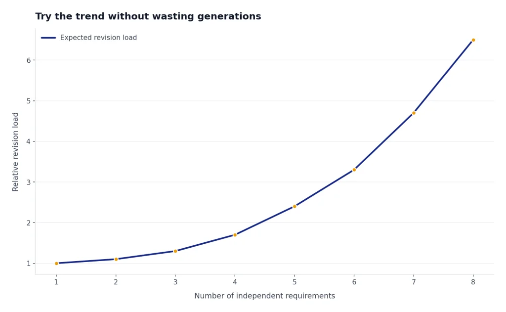 Illustrative line showing that more independent prompt requirements usually increase revision effort