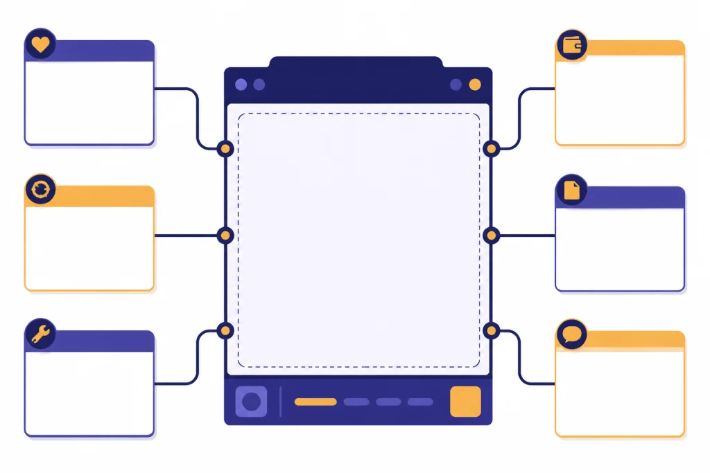 Support queue board with six template cards connected to a central drafting panel.