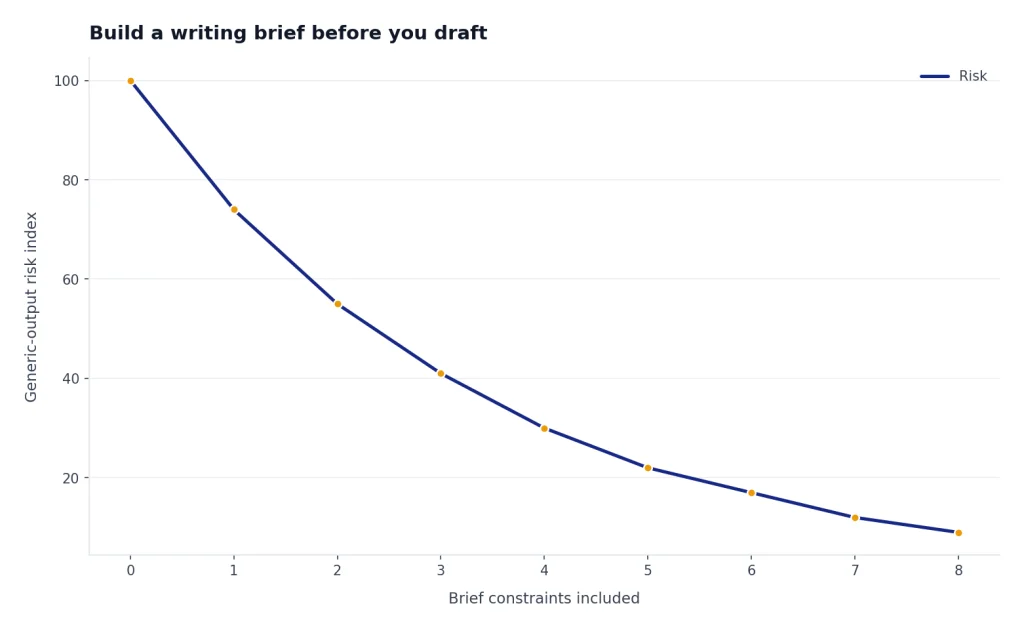 Line chart with Risk falling from 100 to 9 as brief constraints included rise from 0 to 8.