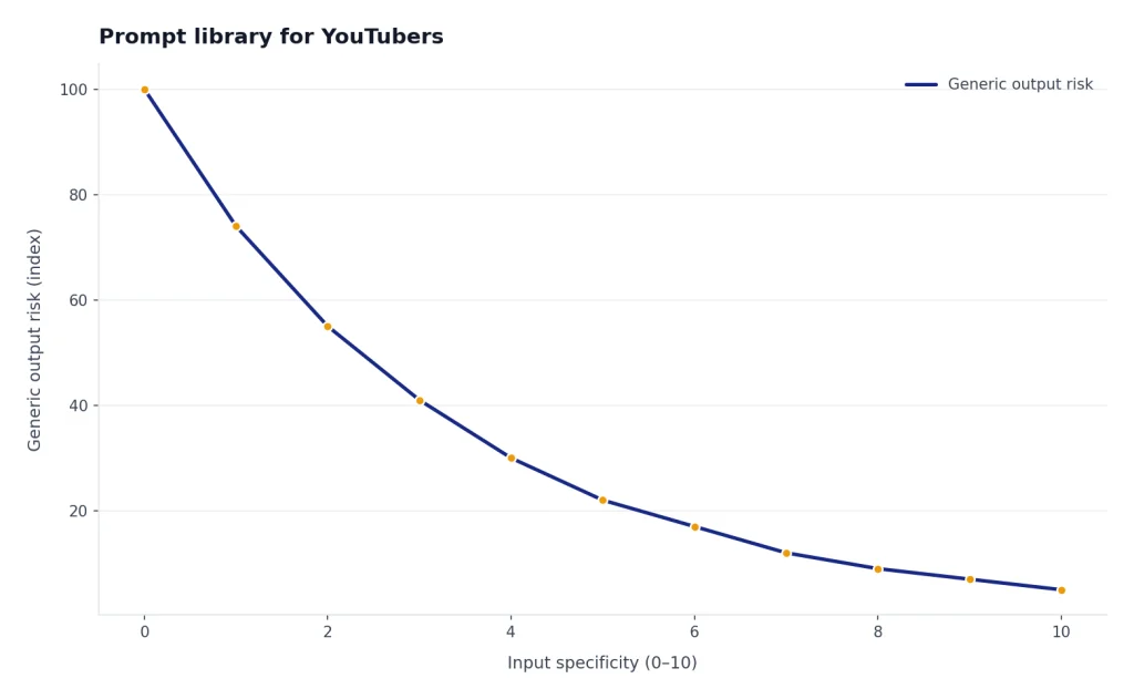 Line falls from 100 to 5 generic output risk as input specificity rises from 0 to 10.