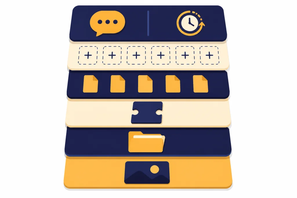 Quick Limit Summary Cards Six stacked limit cards with message counter, reset clock, uploads, GPT tile, project folder, and image tile.