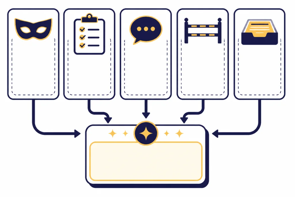 Reusable Prompt Recipe Prompt recipe card with five icon zones feeding into one response card.