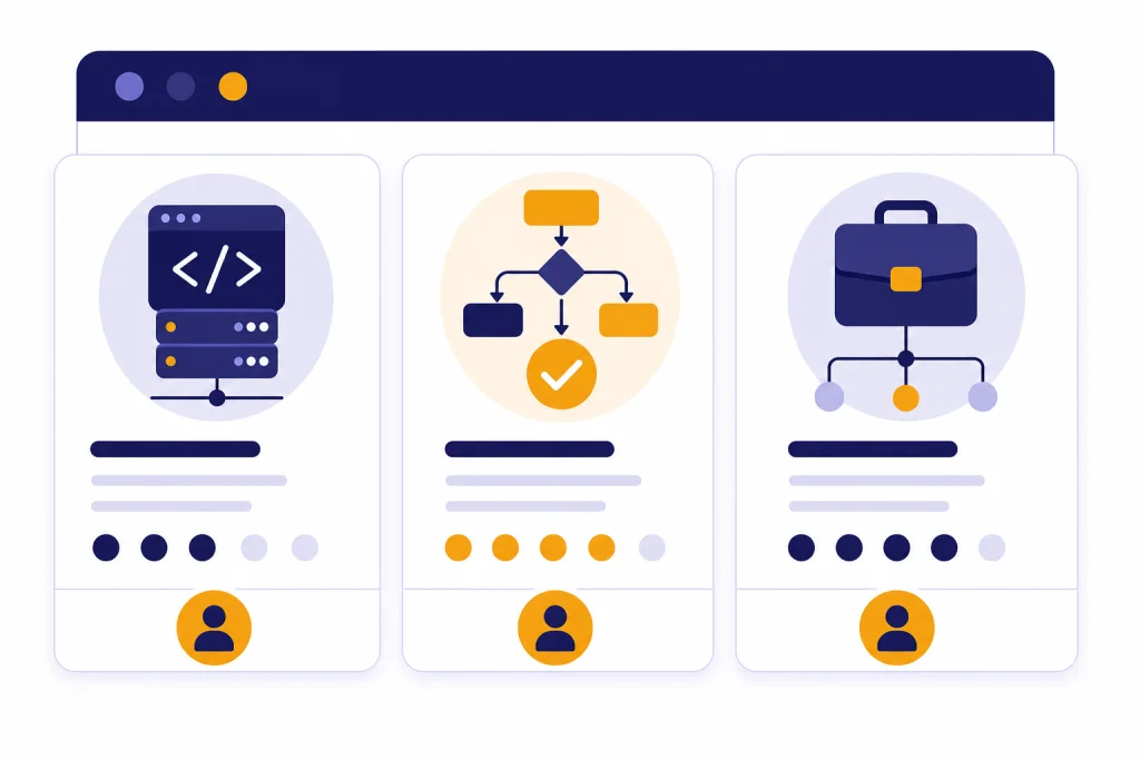 ChatGPT Jobs Dashboard Hiring dashboard with three role cards for coding, workflow automation, and employer matching.