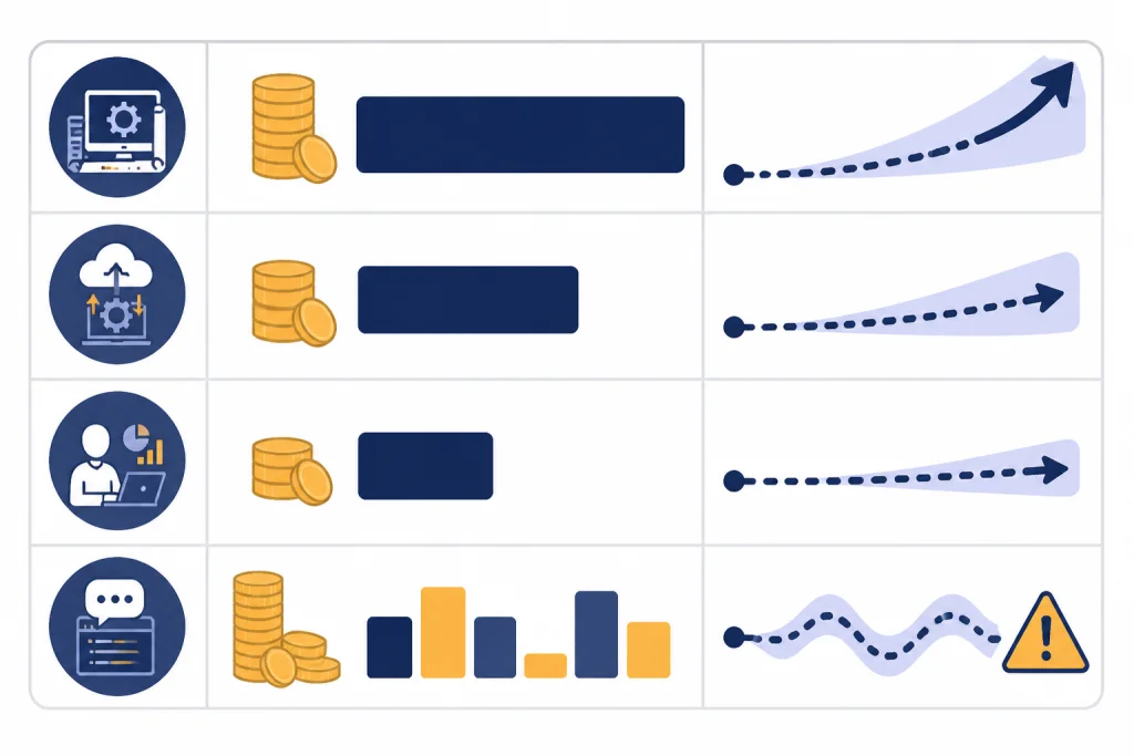 Four-row salary board with different bar sizes for engineering, deployment, professional use, and prompt roles.
