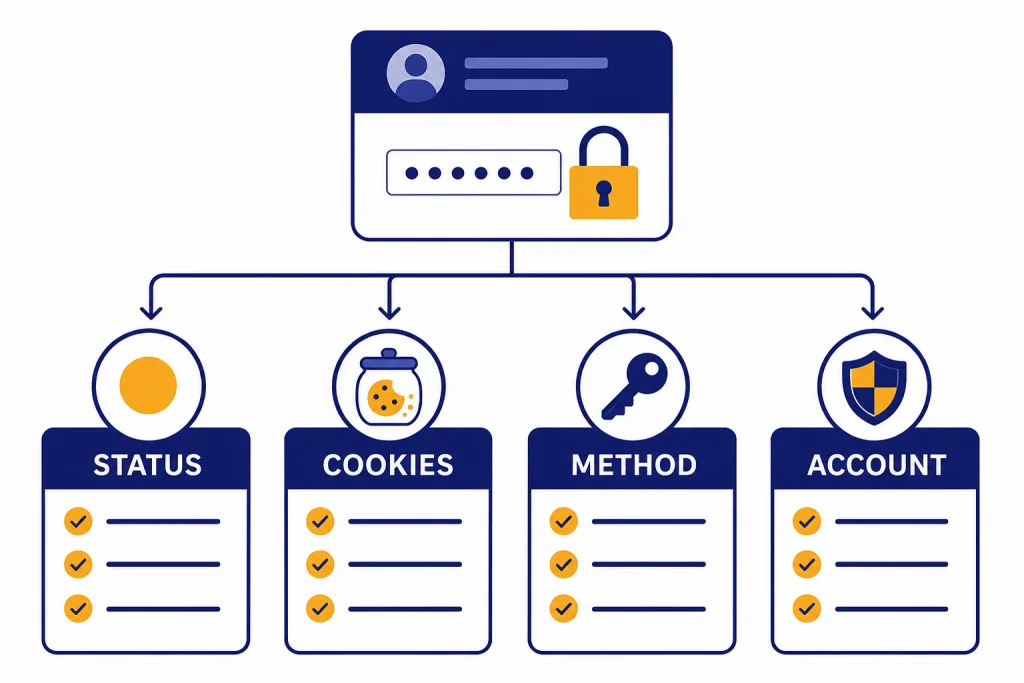 Login Failure Decision Tree Failed login decision tree with branches labeled STATUS, COOKIES, METHOD, and ACCOUNT.