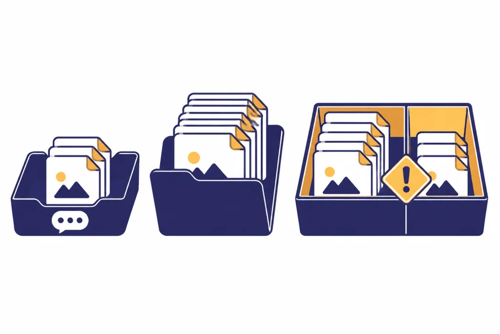 Three containers compare chat files, project files, and split custom GPT knowledge storage.