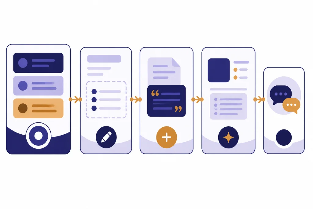 Context Cleanup Workflow Five connected workflow cards ending in a compact clean follow-up chat card.