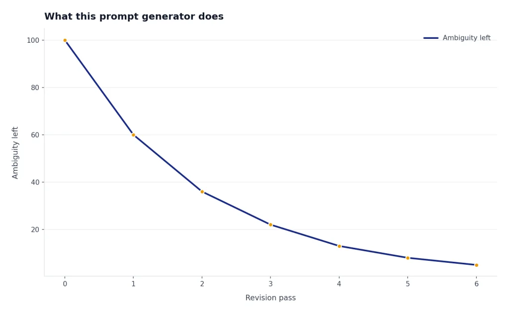 Conceptual line chart showing ambiguity shrinking across several revision passes.
