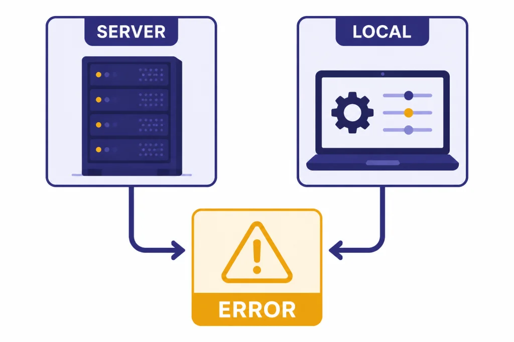 Error card connected to two cause panels labeled SERVER and LOCAL.