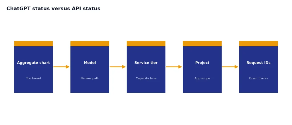 Process from Aggregate chart to Model, Service tier, Project, and Request IDs for API troubleshooting.
