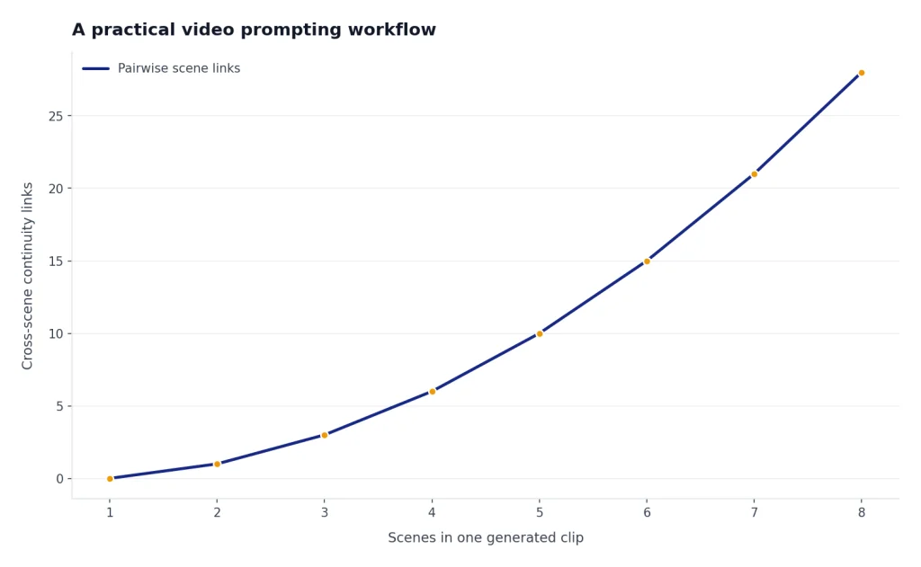 Line rising from 0 to 28 continuity links as scenes increase from 1 to 8.