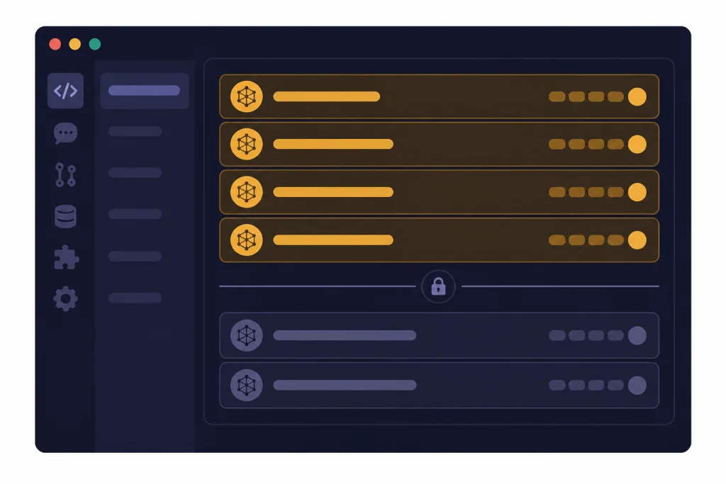 Codex model-picker panel with four highlighted internal rows and a lock boundary.