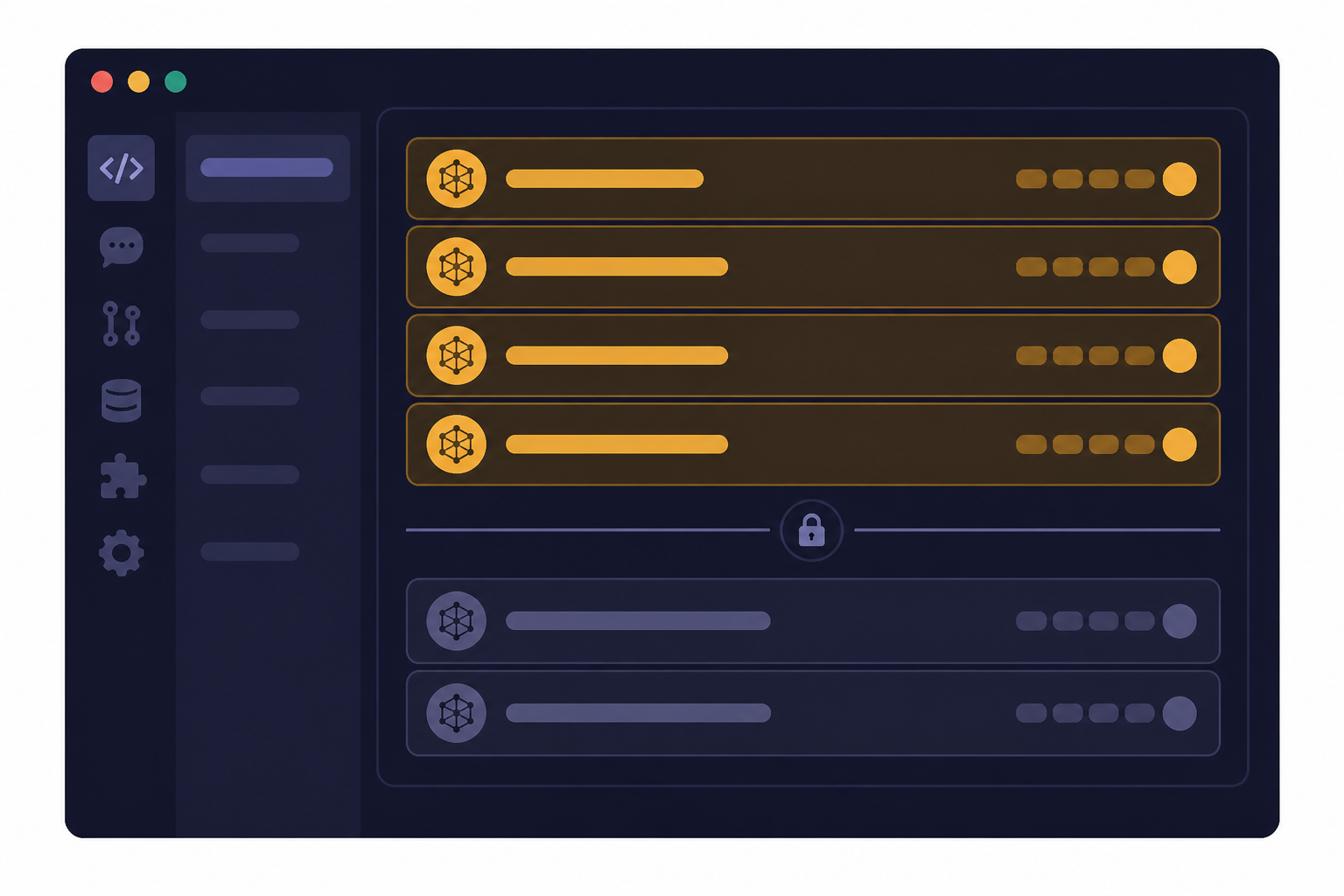 Codex model-picker panel with four highlighted internal rows and a lock boundary.