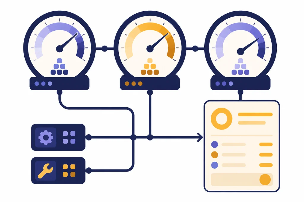 API cost dashboard with three token meters, two tool modules, and a usage invoice card.