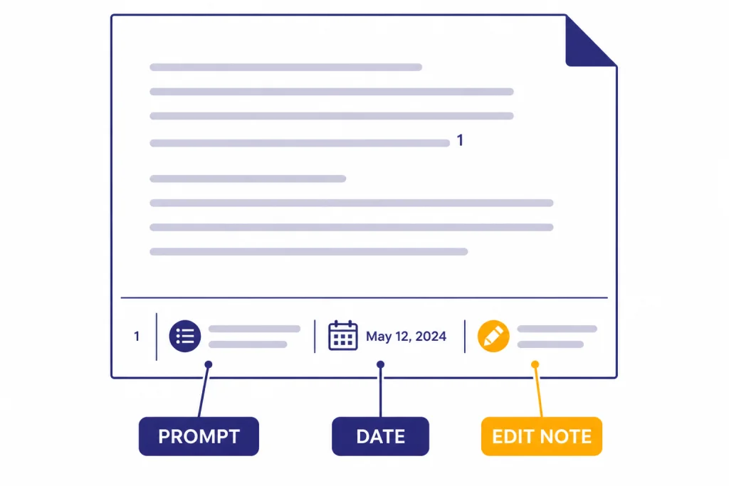 Notes-Bibliography Footnote Example Document page with footnote callouts labeled PROMPT, DATE, and EDIT NOTE.