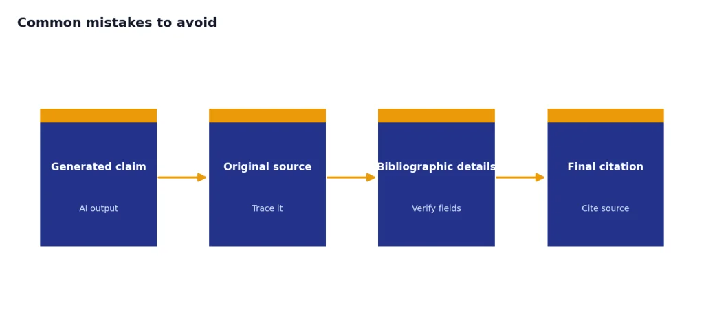 Process with 4 stages: Generated claim, Original source, Bibliographic details, Final citation.