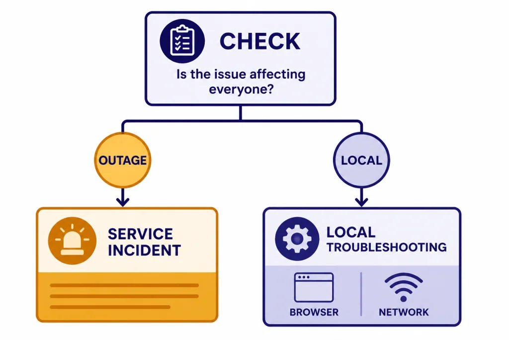 Outage Decision Tree Decision tree labeled CHECK, OUTAGE, LOCAL, BROWSER, and NETWORK.