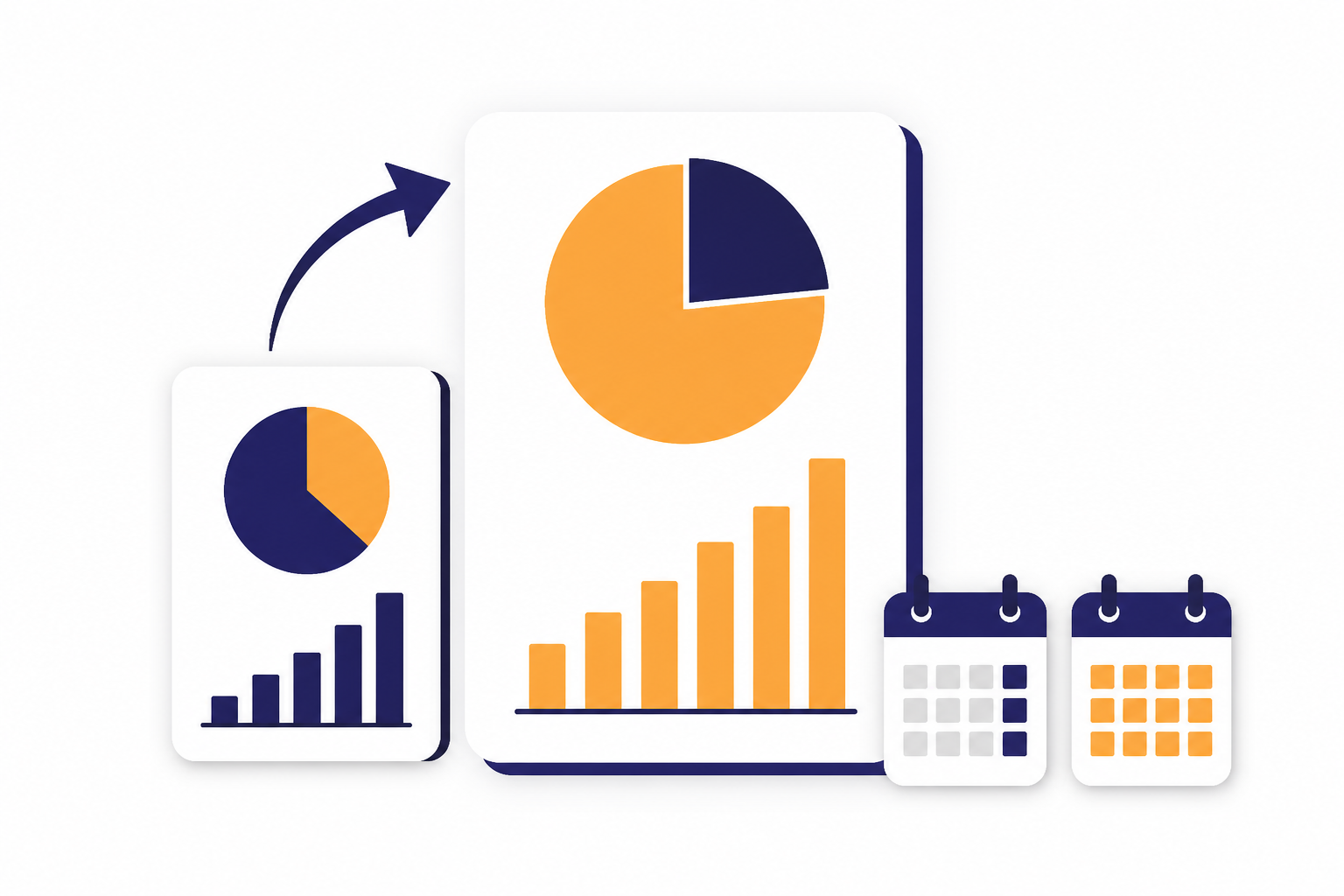 Two valuation cards on a dashboard, smaller card behind larger card, with a curved arrow between them.
