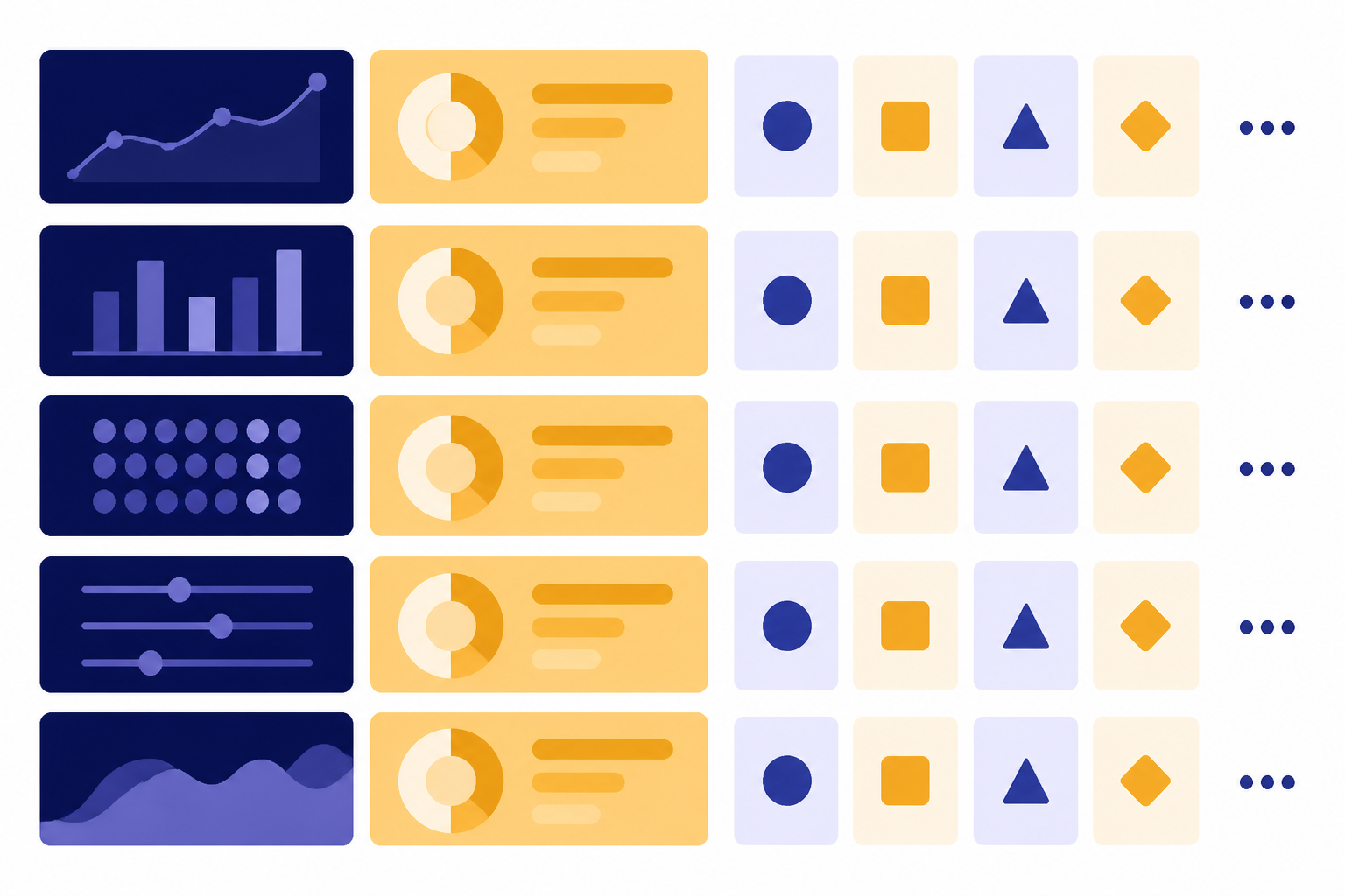 Funding Metrics Table Five-row dashboard table with two oversized funding cards and smaller cards beneath them.