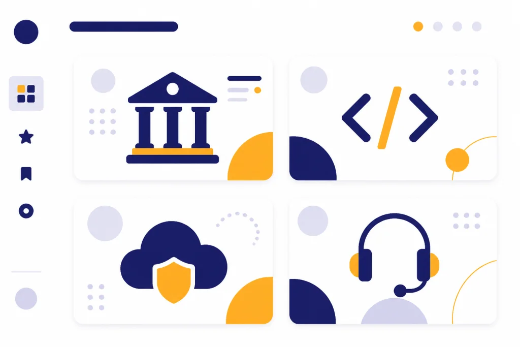 Quick Picks Dashboard Four recommendation cards with university, code, cloud badge, and mentor headset symbols.