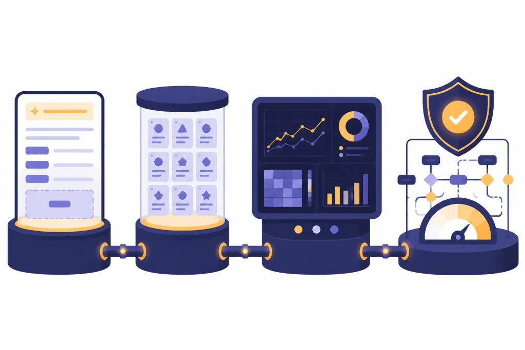 Four-station portfolio pipeline with prompt template, test data, dashboard, and deployed workflow.