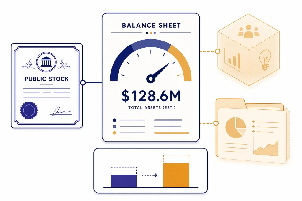 Sam Altman Net Worth Overview Central net worth card linked to a stock certificate, a private startup cube, and a venture fund folder