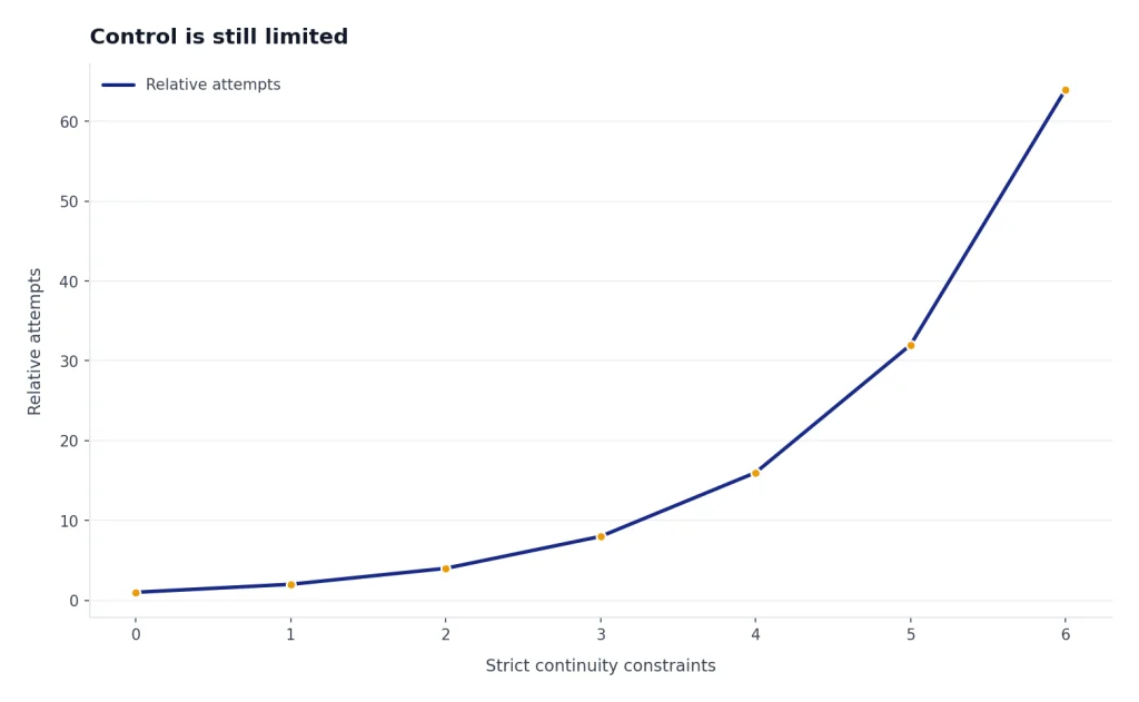 Line rises from 1 to 64 relative attempts as strict continuity constraints increase from 0 to 6.