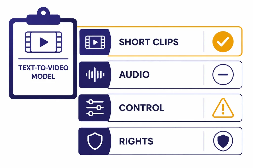Sora Verdict Scorecard Verdict scorecard with bars labeled SHORT CLIPS, AUDIO, CONTROL, and RIGHTS.