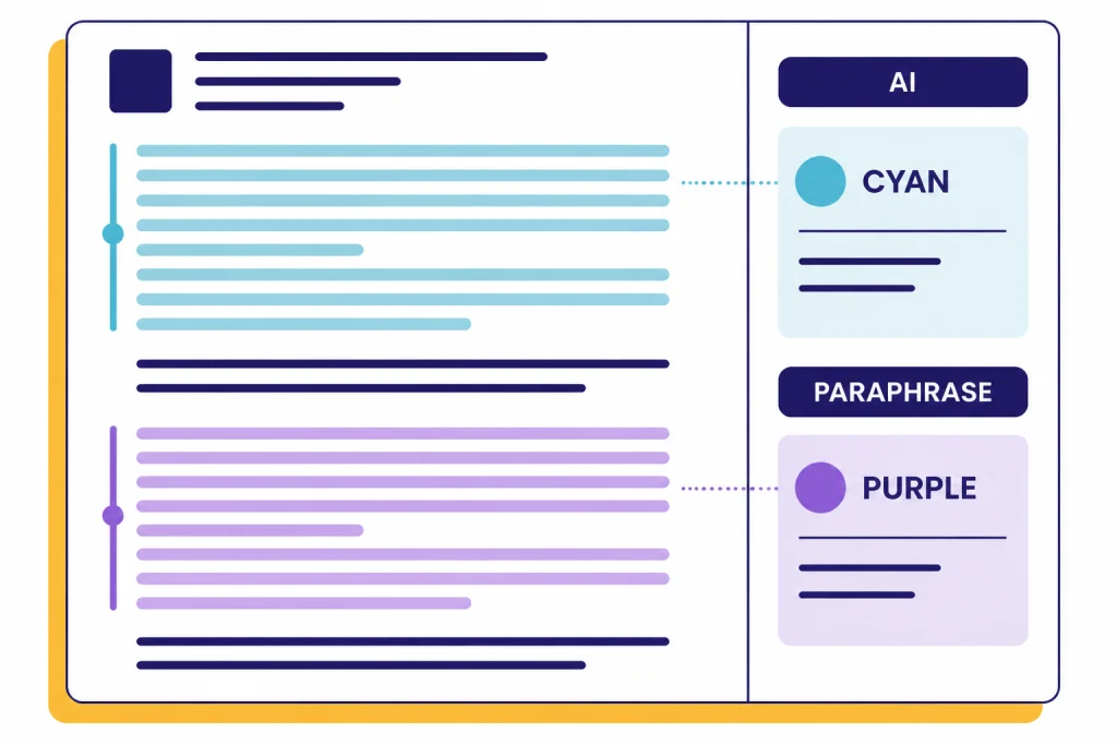 AI Report Highlight Categories Report page with two highlight colors and labels AI, PARAPHRASE, CYAN, and PURPLE.