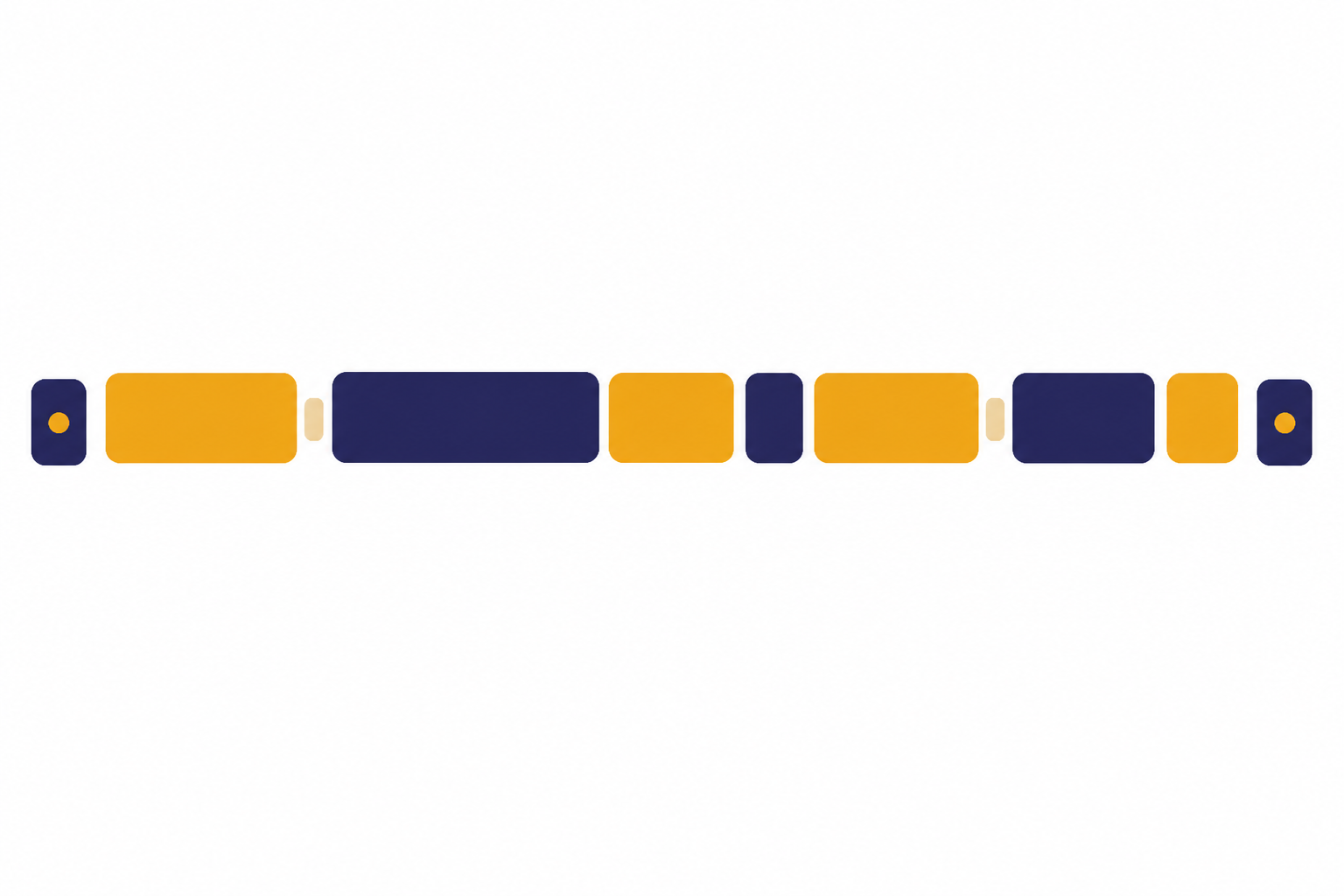 Sentence strip split into uneven token tiles with small punctuation and space pieces.