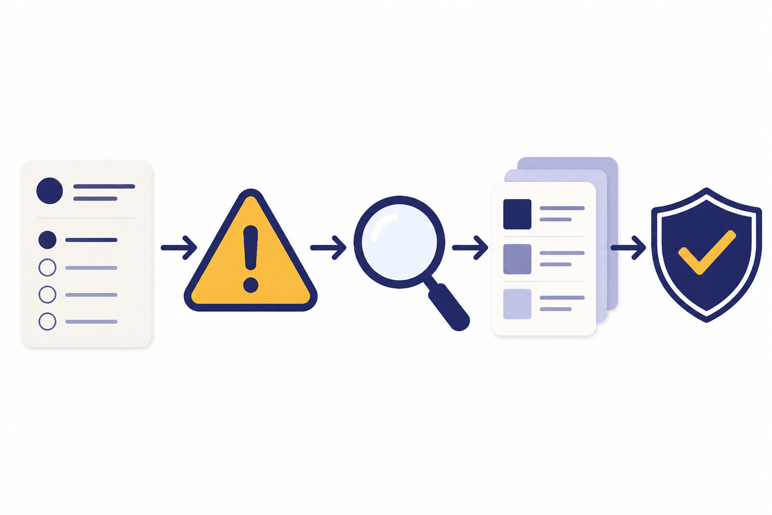 Answer card passes through warning triangle, magnifying glass, source cards, and checkmark shield.