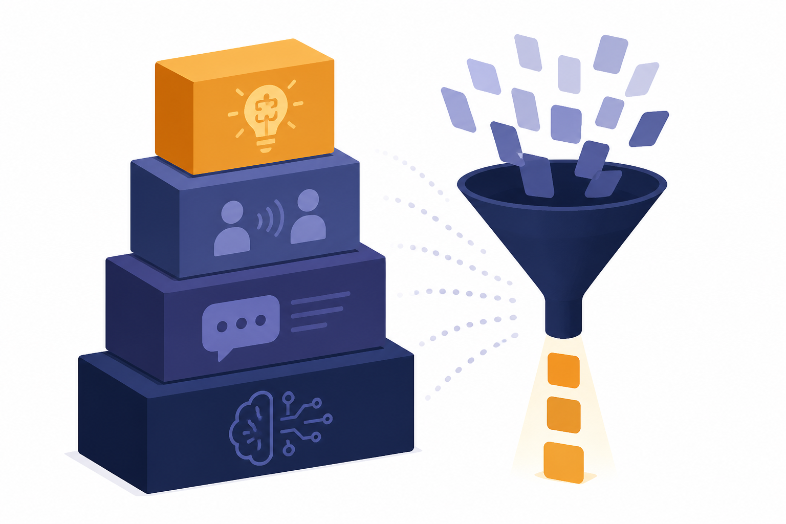 Prompt Career Skill Stack Four-block skill stack stands beside a narrow job funnel with a few highlighted cards.