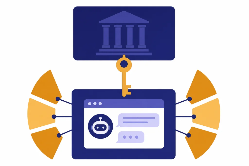ChatGPT Ownership Stack Two-tier ownership stack with a control key above a chatbot window and shareholder wedges